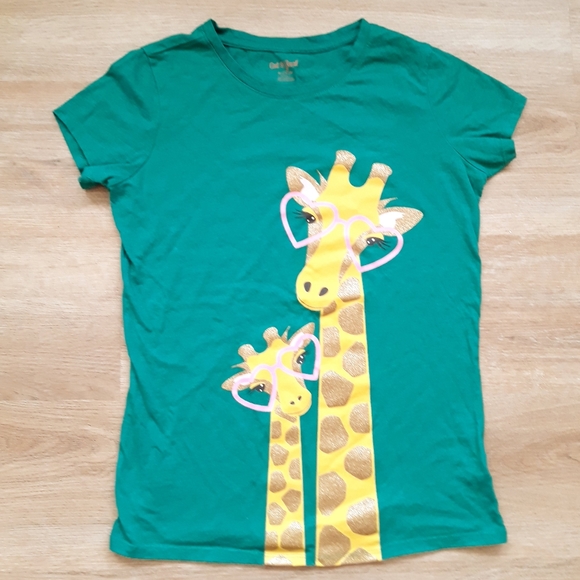 Cat & Jack Girls Graphic Tee with Two Giraffe Heart Glasses-  XL (14/16) Green - Picture 7 of 8